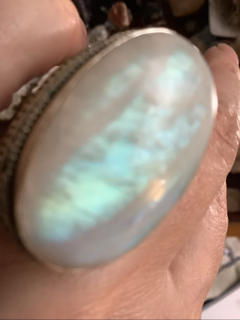 Huge Rainbow Moonstone Statement Ring - silver Sz 7 - Picture 2 of 7